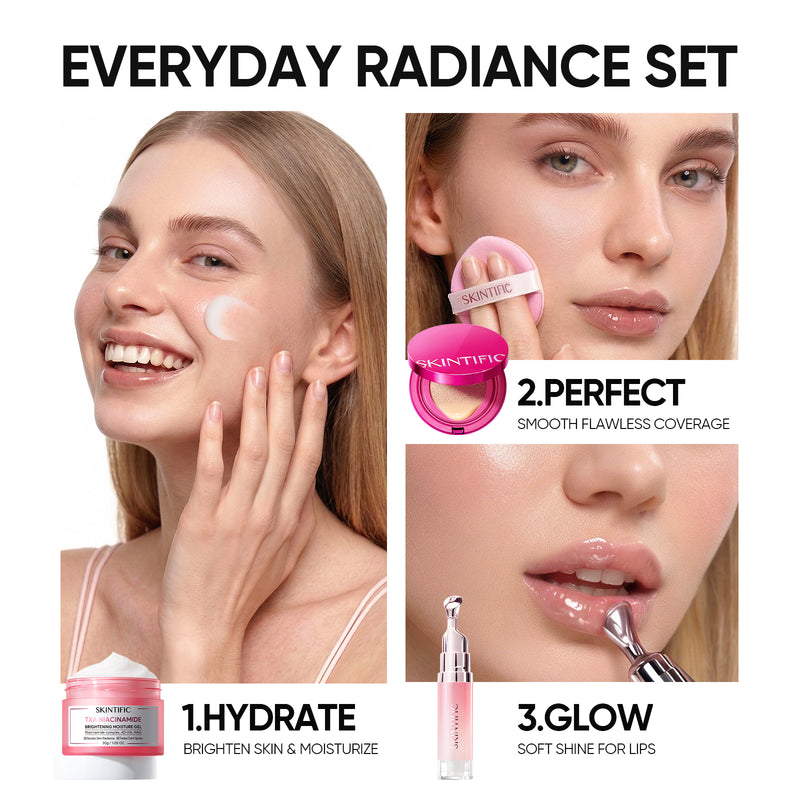 Brightening Glow Cover Cushion + Lip Serum + Moisture Gel 3pcs Set