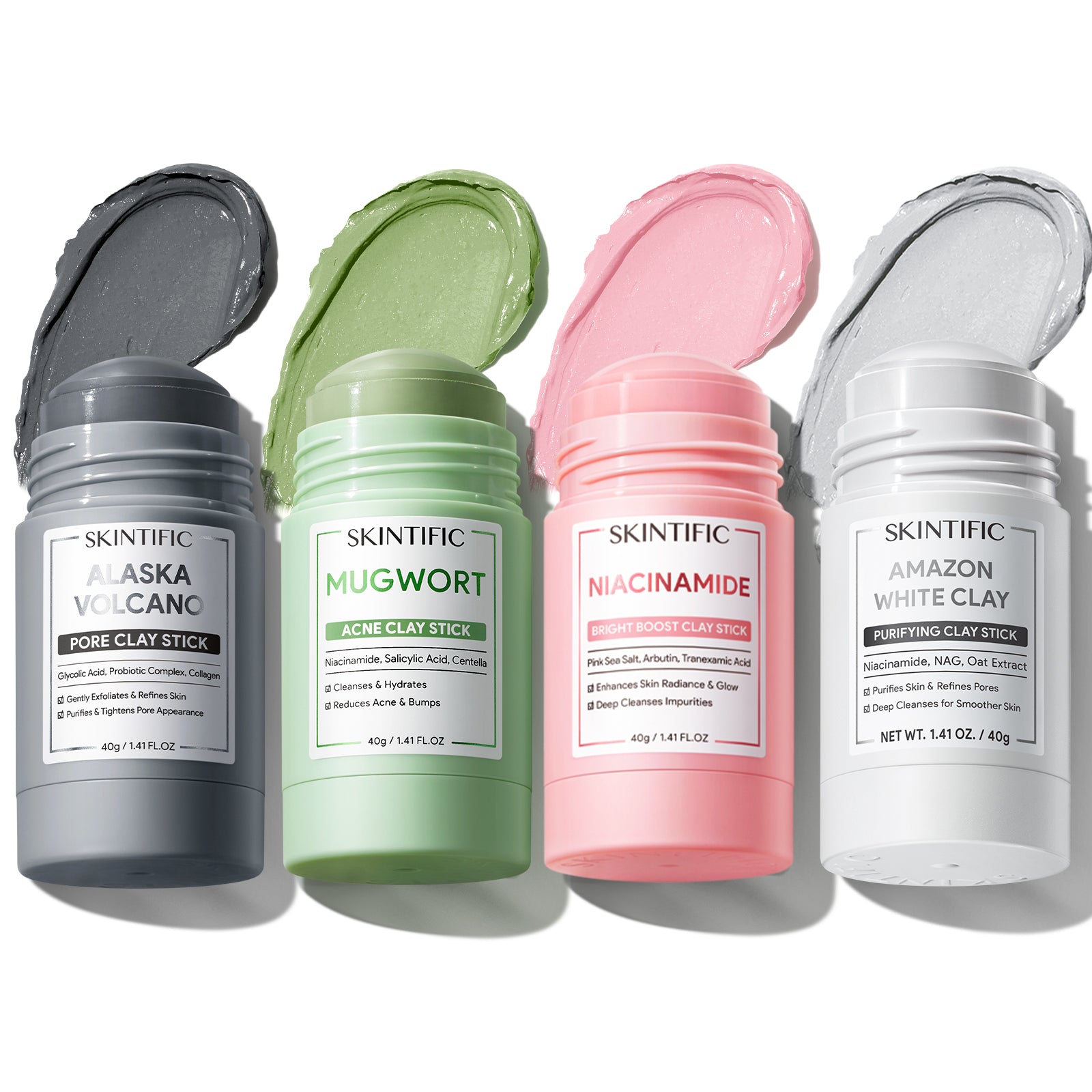 4-Piece Clay Mask Stick Set for Blackheads, Acne, Pores & Dullness